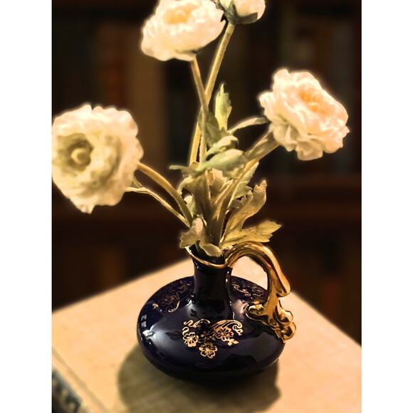 Vintage Cobalt Blue & Gold Bud Vase - 22K Gold Trim - USA - Picture 1 of 9